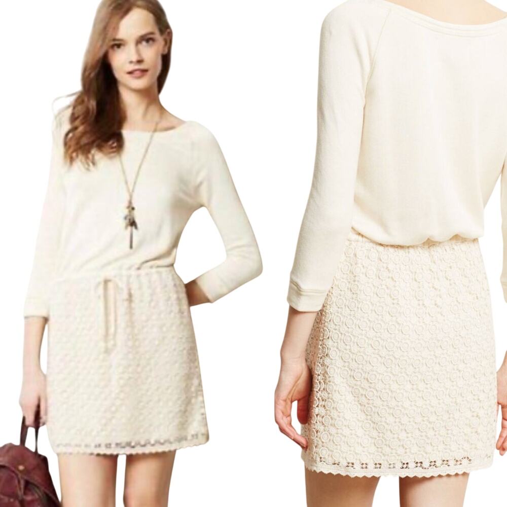 Anthropologie Saturday Sunday Ceridwen Crochet Knit Mini Dress Boatneck Cream XS